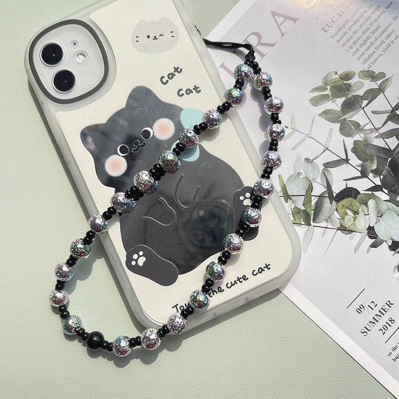 WCCH Beaded Phone Charm Y2K Kawaii Handmade Acrylic Phone Lanyard Wrist Strap for Camera Bag Airpods Keychain Charm Black Volcanic Rock - Image 3